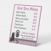 Cute Pink Dog Grooming Spa Menu Reclamebord Met Voetstuk (Voorkant)