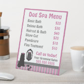 Cute Pink Dog Grooming Spa Menu Reclamebord Met Voetstuk (Insitu)