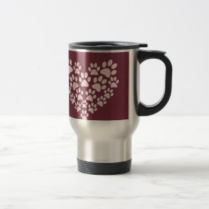 Cute Pink Dog Paw Print Heart van Bourgogne Reisbeker