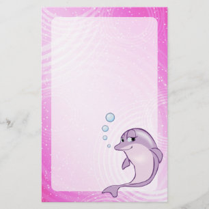 Cute Pink Dolphin Cartoon Briefpapier