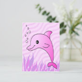Cute Pink Dolphin in Roze Water Briefkaart (Staand voorkant)