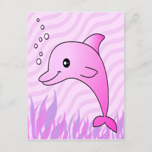 Cute Pink Dolphin in Roze Water Briefkaart