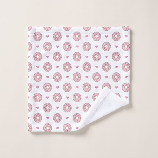 Cute Pink Donut and Hearts Pattern Bad Handdoek (Wasdoekje)