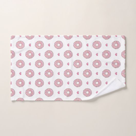 Cute Pink Donut and Hearts Pattern Bad Handdoek (Handdoek)