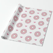 Cute Pink Donut and Hearts Pattern Cadeaupapier (Uitgerold)