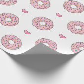Cute Pink Donut and Hearts Pattern Cadeaupapier (Hoek)