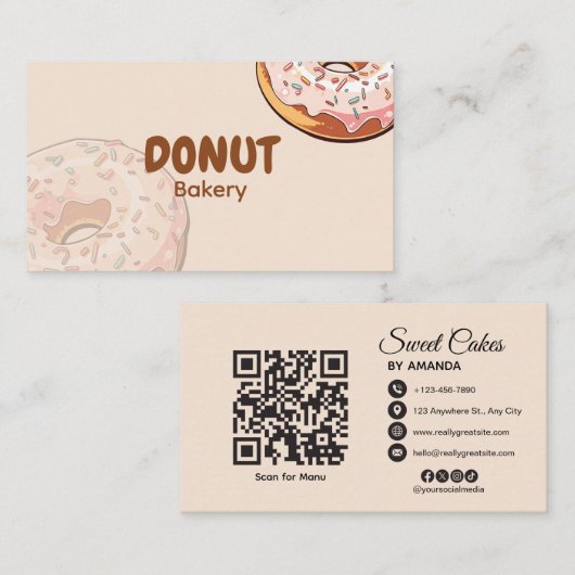 Cute Pink Donut Bakery  Visitekaartje (Voorkant / Achterkant)