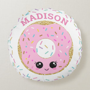 Cute Pink Donut Doughnut Girl Room Nursery Decor Rond Kussen