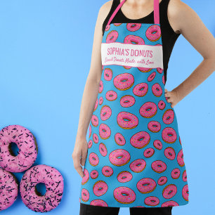Cute Pink Donut Pattern, Sprinkles en Custom Name Schort