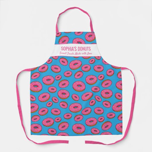 Cute Pink Donut Pattern, Sprinkles en Custom Name Schort (Voorkant)