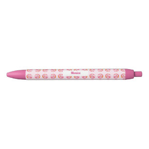 Cute Pink Donut Sprinkles Custom Name Girly Zwarte Inkt Pen