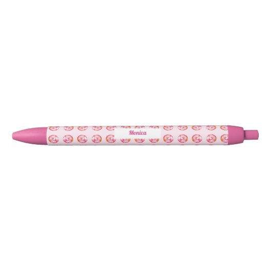 Cute Pink Donut Sprinkles Custom Name Girly Zwarte Inkt Pen (Voorkant)