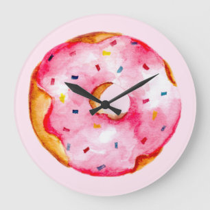 Cute Pink Donut Waterverf Rainbow Sprinkles Girly Grote Klok