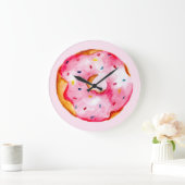 Cute Pink Donut Waterverf Rainbow Sprinkles Girly Grote Klok (Huis)