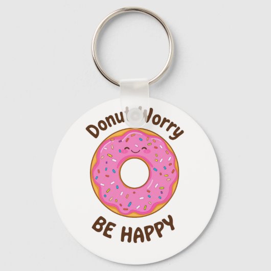 Cute Pink Donut with Sprinkles Sleutelhanger (Voorkant)