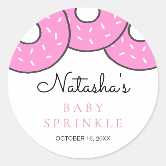 Cute Pink Donuts Baby shower Sprinkle Ronde Sticker (Voorkant)