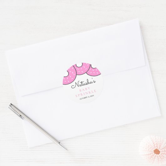 Cute Pink Donuts Baby shower Sprinkle Ronde Sticker (Envelop)