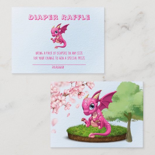 Cute Pink Dragon Diaper Baby shower Raffle Visitekaartje (Voorkant / Achterkant)