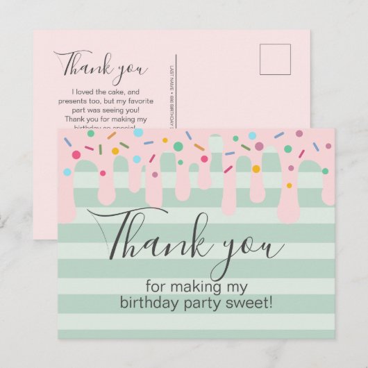 Cute Pink Drip Sprinkle Birthday Bedankt Briefkaart (Voorkant / Achterkant)