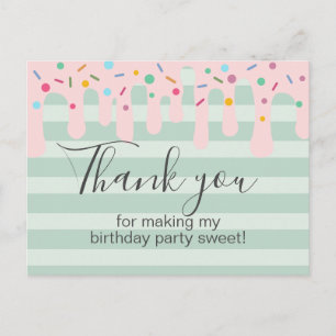 Cute Pink Drip Sprinkle Birthday Bedankt Briefkaart