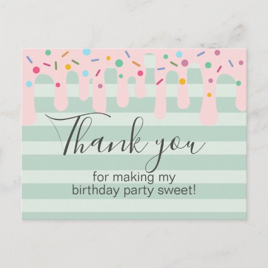 Cute Pink Drip Sprinkle Birthday Bedankt Briefkaart (Voorkant)