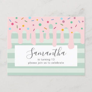 Cute Pink Drip Sprinkle Birthday Party Uitnodiging Briefkaart