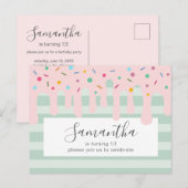 Cute Pink Drip Sprinkle Birthday Party Uitnodiging Briefkaart (Voorkant / Achterkant)