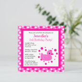 Cute Pink Ducky met Polka Dots Birthday Invite Kaart (Staand voorkant)