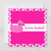 Cute Pink Ducky met Polka Dots Birthday Invite Kaart (Achterkant)
