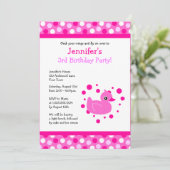 Cute Pink Ducky met Polka Dots Birthday Invite Kaart (Staand voorkant)