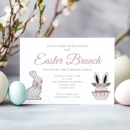 Cute Pink Easter Brunch Egg Hunt Kaart