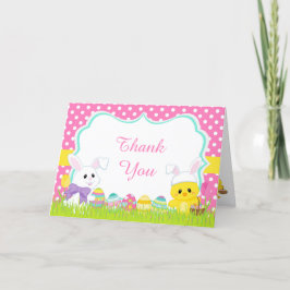 Cute Pink Easter Bunny and Chick Easter Hunt Bedankkaart