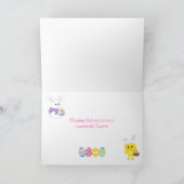 Cute Pink Easter Bunny and Chick Easter Hunt Feestdagen Kaart (Binnen)