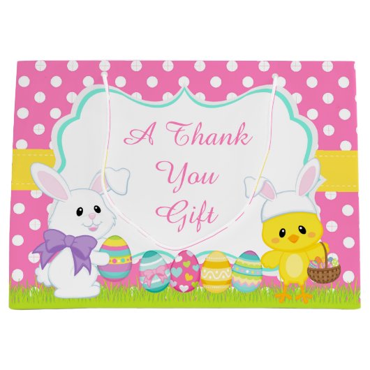 Cute Pink Easter Bunny and Chick Easter Hunt Groot Cadeauzakje (Voorkant)