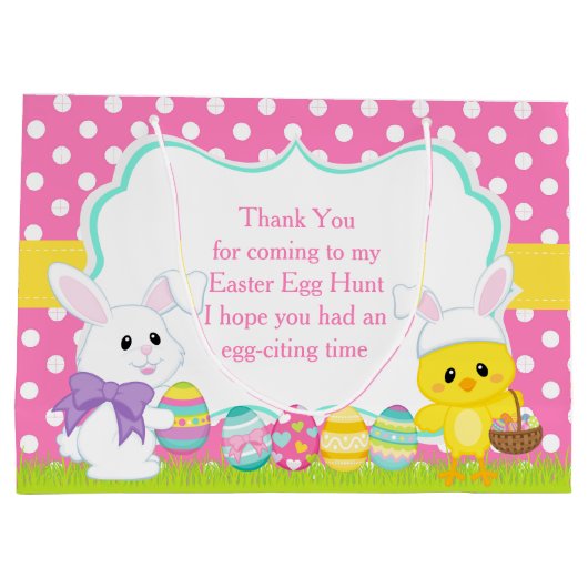 Cute Pink Easter Bunny and Chick Easter Hunt Groot Cadeauzakje (Achterkant)