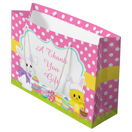 Cute Pink Easter Bunny and Chick Easter Hunt Groot Cadeauzakje (Voorkant Gekanteld)
