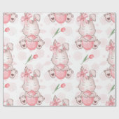 Cute Pink Easter Bunny Cadeaupapier (Vlak)