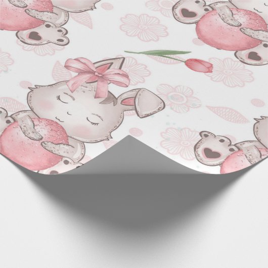 Cute Pink Easter Bunny Cadeaupapier (Hoek)