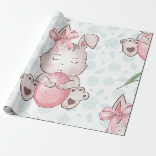 Cute Pink Easter Bunny Cadeaupapier (Uitgerold)