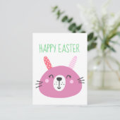Cute Pink Easter Bunny Feestdagenkaart (Staand voorkant)