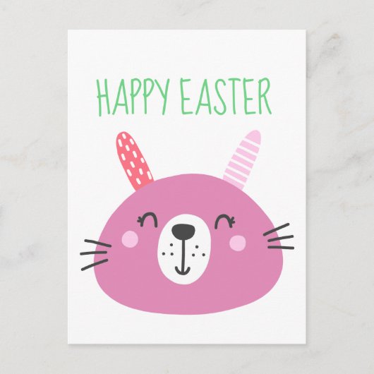 Cute Pink Easter Bunny Feestdagenkaart (Voorkant)