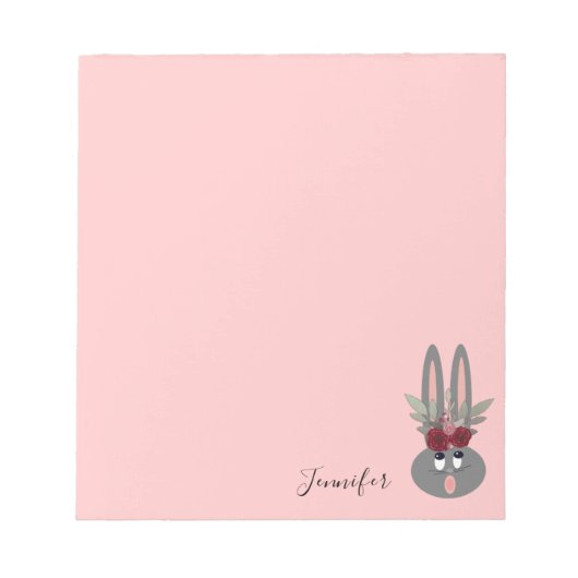 Cute Pink Easter Bunny, gepersonaliseerd Notitieblok (Voorkant)