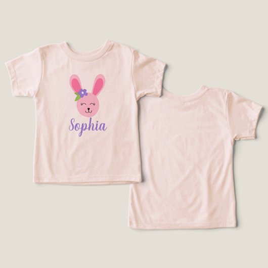 Cute Pink Easter Bunny Girl, gepersonaliseerd (Ontwerp Voorkant & Achterkant)