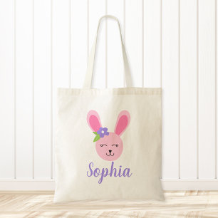 Cute Pink Easter Bunny Girl, gepersonaliseerd Tote Bag
