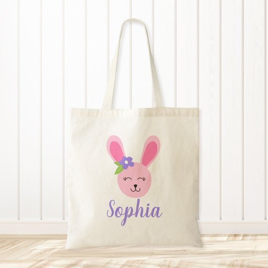 Cute Pink Easter Bunny Girl, gepersonaliseerd Tote Bag