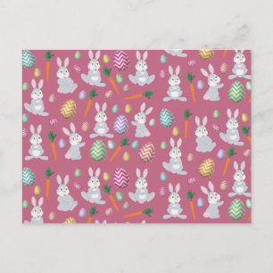 Cute Pink Easter Bunny Rabbit Patroon Feestdagenkaart