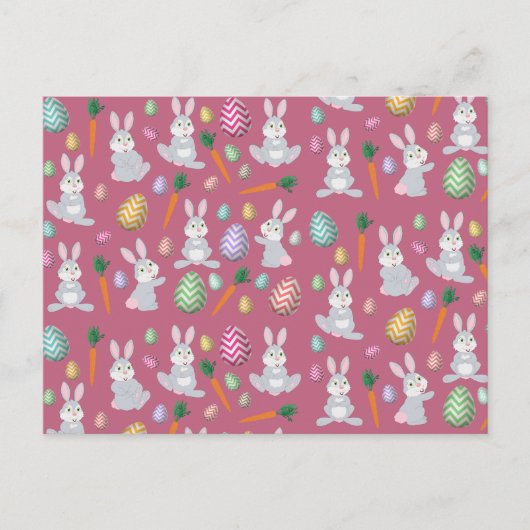 Cute Pink Easter Bunny Rabbit Patroon Feestdagenkaart (Voorkant)