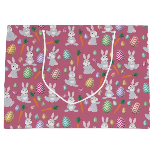 Cute Pink Easter Bunny Rabbit Patroon Groot Cadeauzakje (Voorkant)