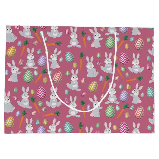 Cute Pink Easter Bunny Rabbit Patroon Groot Cadeauzakje (Achterkant)