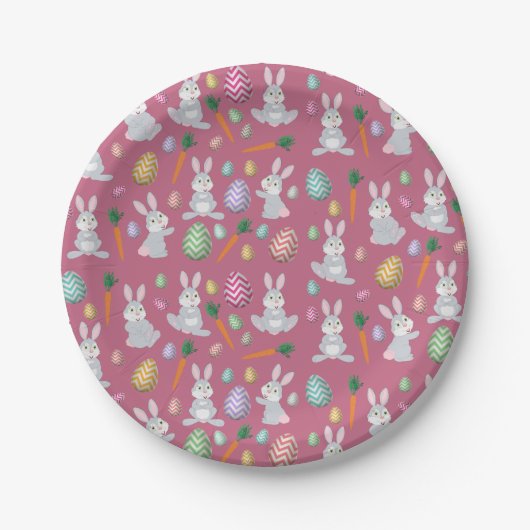 Cute Pink Easter Bunny Rabbit Patroon Papieren Bordje (Voorkant)